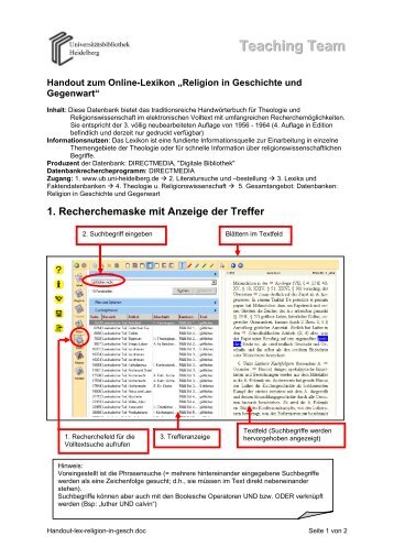 Handout zum Lexikon Religion in Geschichte und Gegenwart