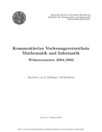 Kommentiertes Vorlesungsverzeichnis Mathematik und Informatik