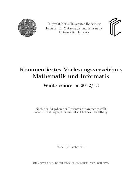 Kommentiertes Vorlesungsverzeichnis Mathematik Und - 