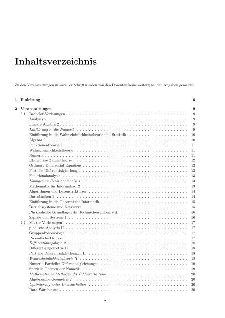 Kommentiertes Vorlesungsverzeichnis Mathematik und Informatik