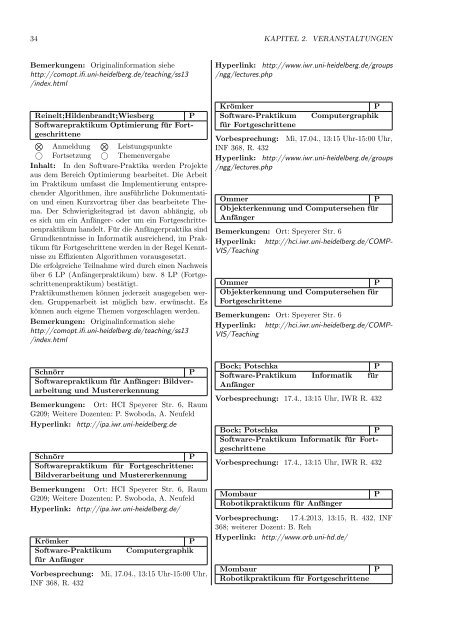 Kommentiertes Vorlesungsverzeichnis Mathematik und Informatik