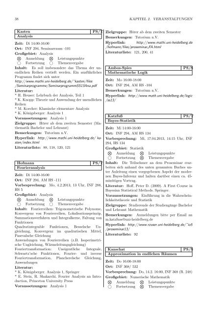 Kommentiertes Vorlesungsverzeichnis Mathematik und Informatik