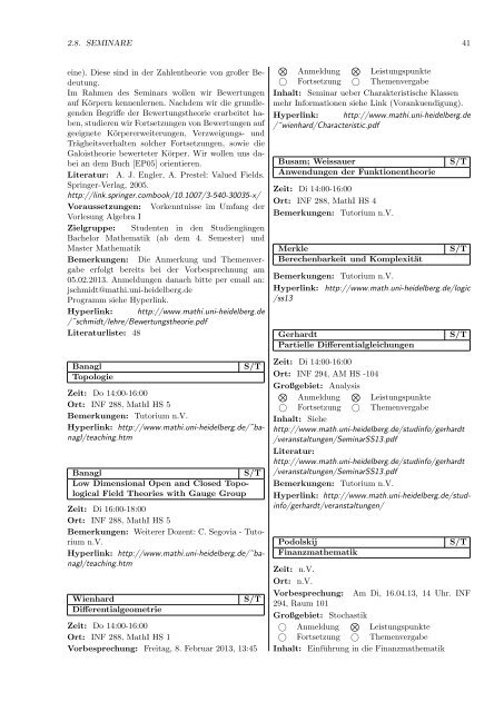 Kommentiertes Vorlesungsverzeichnis Mathematik und Informatik