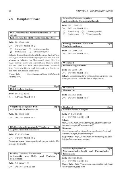 Kommentiertes Vorlesungsverzeichnis Mathematik und Informatik