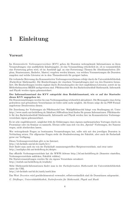 Kommentiertes Vorlesungsverzeichnis Mathematik und Informatik