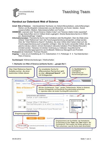 Handout zur Datenbank Web of Science mit dem Social Science ...