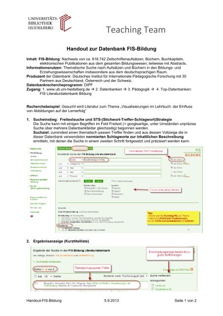 Handout zur Datenbank FIS-Bildung