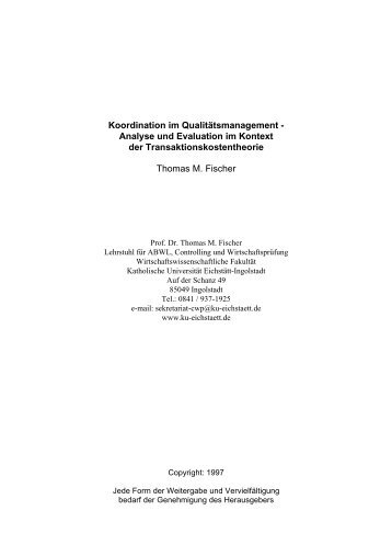 Koordination im QualitÃ¤tsmanagement - Analyse und Evaluation im ...