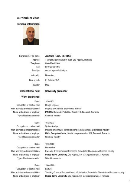 Curriculum Vitae Universitatea Babes Bolyai Cluj Napoca