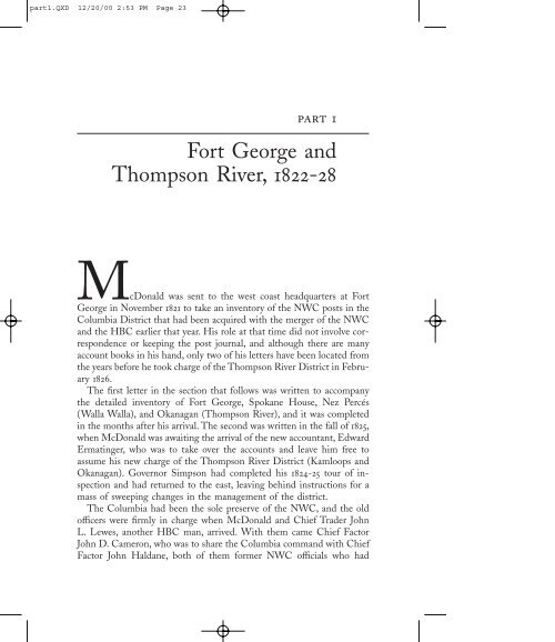 Fort George and Thompson River, 1822-28 - UBC Press