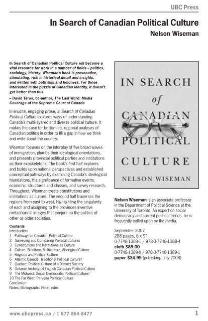 In Search of Canadian Political Culture - UBC Press