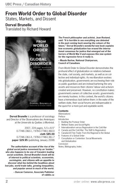 From World Order to Global Disorder - UBC Press