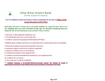 Officer MM (Scale II) held on 18.03.2012. - Uttar Bihar Gramin Bank