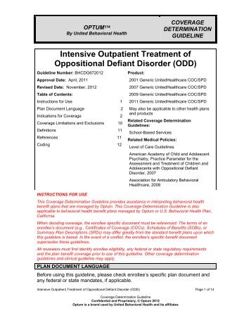 Oppositional Defiant Disorder, Intensive Outpatient ... - Ubhonline.com