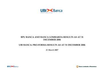 BPU BANCA AND BANCA LOMBARDA RESULTS AS ... - UBI Banca
