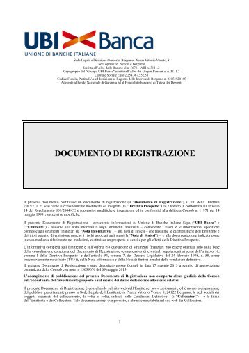 Documento di Registrazione del 17 maggio 2013 - UBI Banca