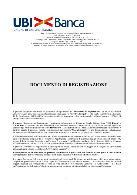 Documento di Registrazione del 17 maggio 2013 - UBI Banca