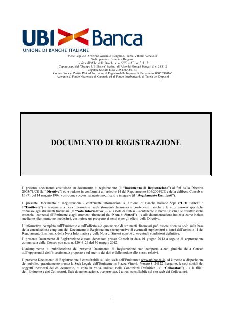 Documento di Registrazione del 1 giugno 2012 - UBI Banca