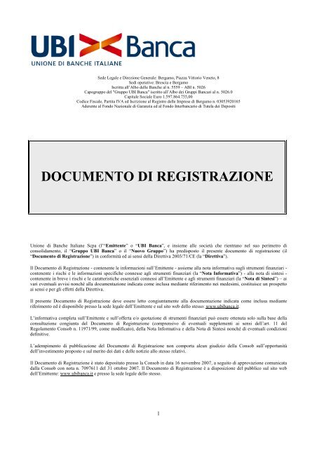 Documento di Registrazione UBI Banca