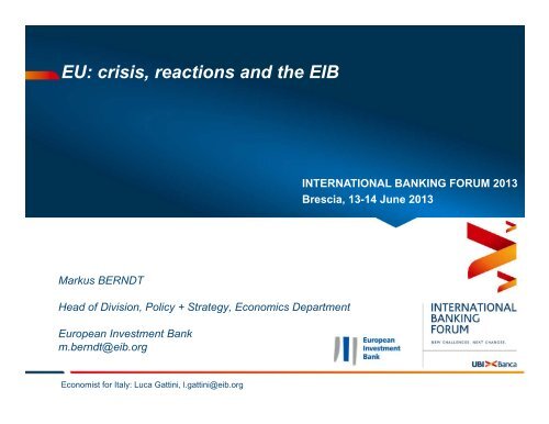 EU: crisis, reactions and the EIB - UBI Banca