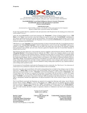 Prospectus UBI Banca Covered Bond Programme