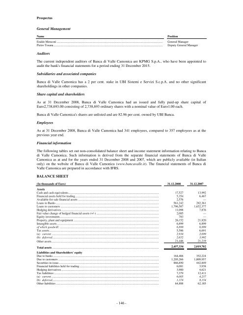 Prospectus UBI Banca Covered Bond Programme