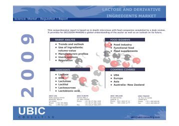 lactose derivatives market - UBIC-Consulting