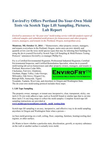 EnviroFry Offers Portland Do-Your-Own Mold Tests via Scotch Tape Lift Sampling, Pictures, Lab Report