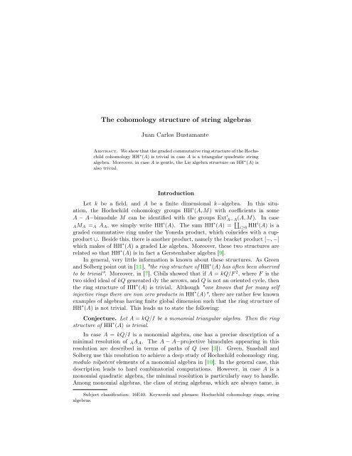 The cohomology structure of string algebras