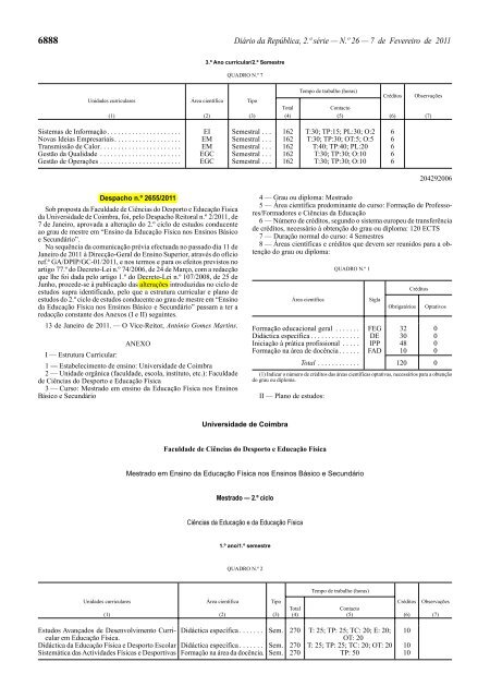 Estrutura Curricular e Plano de Estudos - Universidade de Coimbra