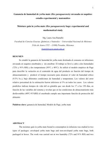 Ganancia de humedad en yerba mate - Universidad CatÃ³lica ...