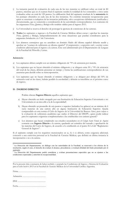 Reglamento Medicina Ingreso 2013 - Universidad CatÃ³lica Argentina