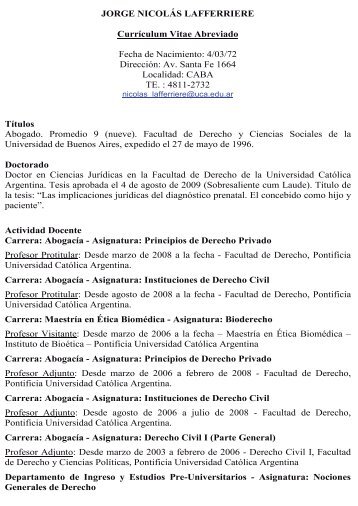 Curriculum Vitae - Universidad CatÃ³lica Argentina