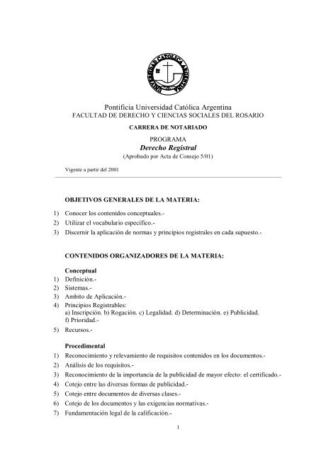 Pontificia Universidad CatÃ³lica Argentina Derecho Registral