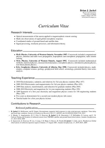 Curriculum Vitae - University of Calgary