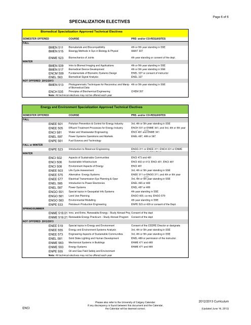 2012/2013 Civil Engineering Curriculum Sheet - University of Calgary