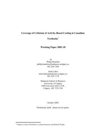 Coverage of Criticism of Activity-Based Costing in Canadian ...