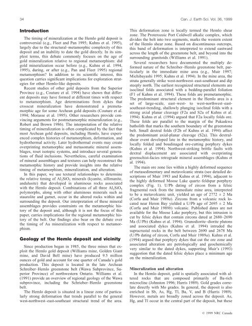 Metamorphic history of the Hemlo gold deposit from Al2 SiO5 ...