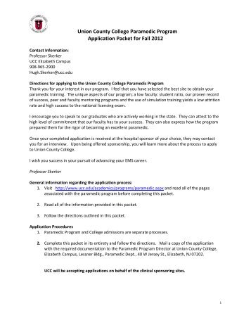 Application for Paramedic Student Program - Union County College