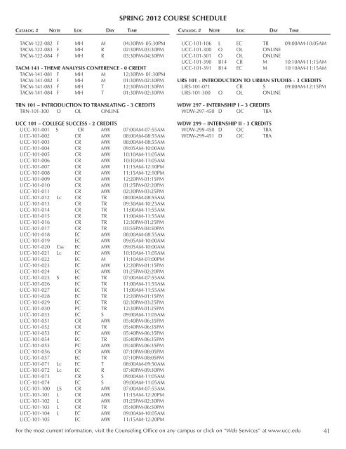 to download the course schedule for Spring 2012 - Union County ...