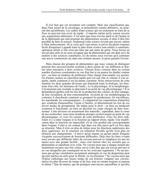 Ãmile Durkheim (1888), Cours de science sociale. LeÃ§on d'ouverture