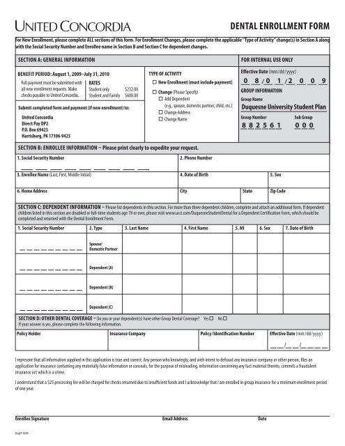 Dental enrollment Form - United Concordia