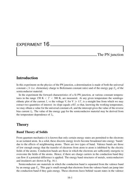 EXPERIMENT 16 The PN junction Introduction Theory