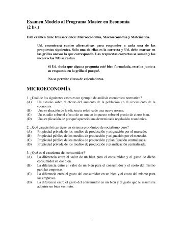 Examen Modelo al Programa Master en EconomÃ­a (2 hs ...