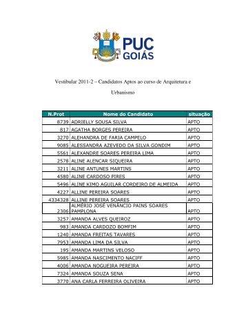 Vestibular 2011-2 â Candidatos Aptos ao curso de Arquitetura ... - Ucg