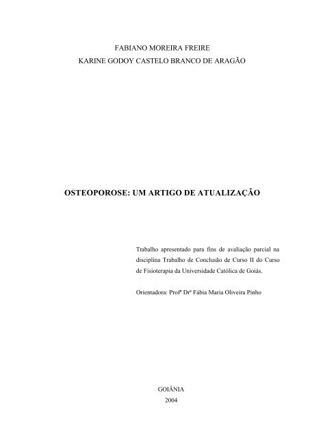 OSTEOPOROSE: UM ARTIGO DE ATUALIZAÃÃO - Ucg