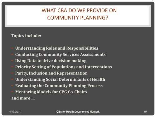 capacity building assistance (cba) for health departments