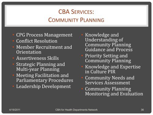 capacity building assistance (cba) for health departments