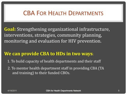 capacity building assistance (cba) for health departments