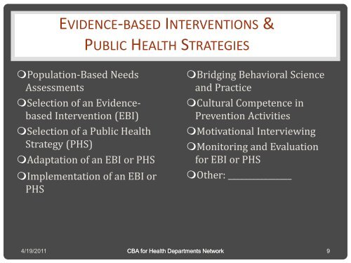 capacity building assistance (cba) for health departments